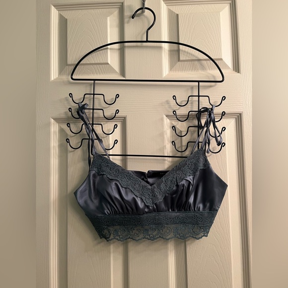 Forever21 Dark Teal Blue Satin Crop Top - Picture 2 of 5